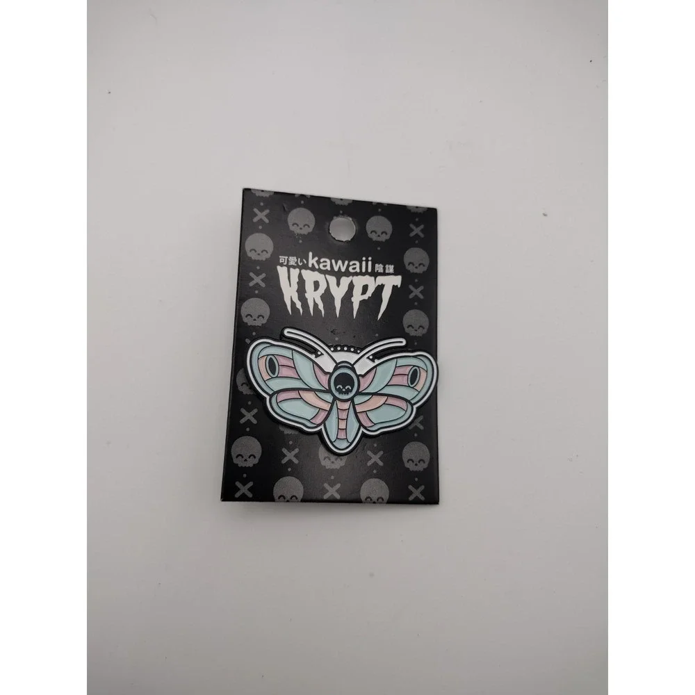 New In Package WHATEVER! * KAWAII KRYPT * Pink Blue MOTH Enamel Pin